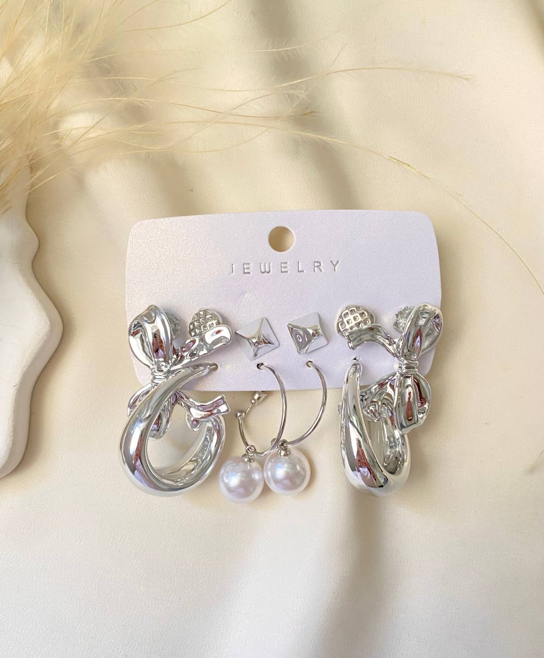 پک گوشواره زنانه آبکاری شده نقره ای