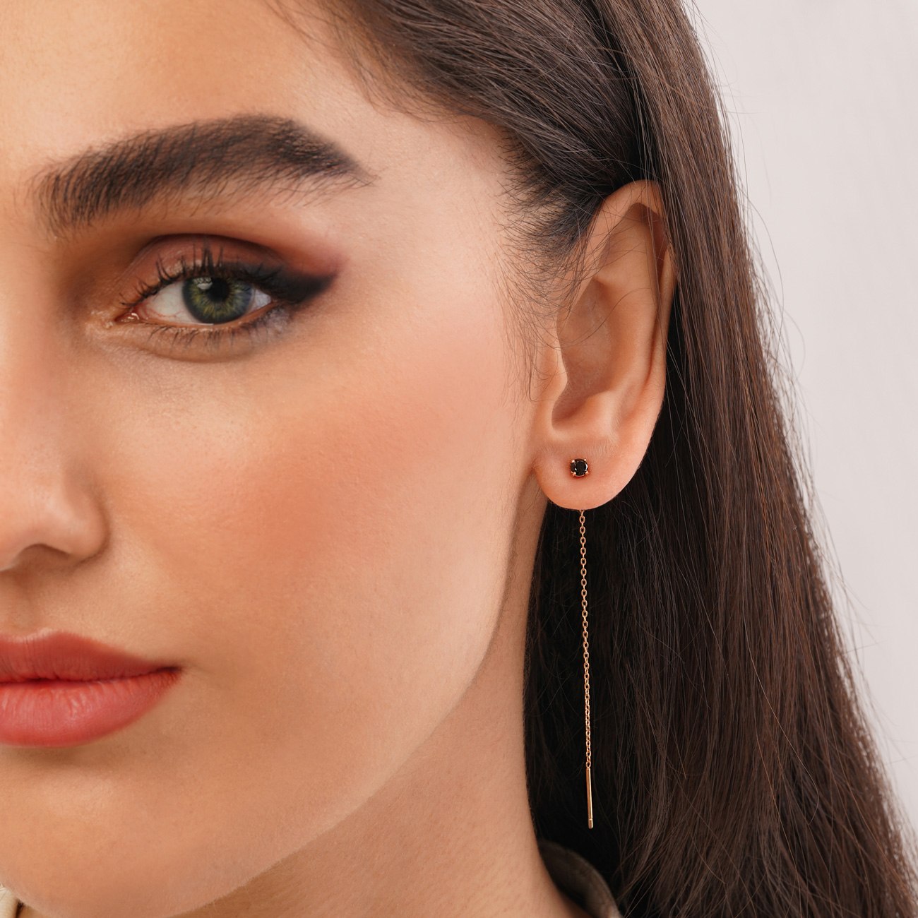 گوشواره ژوپینگ میخی طلایی نگین دار